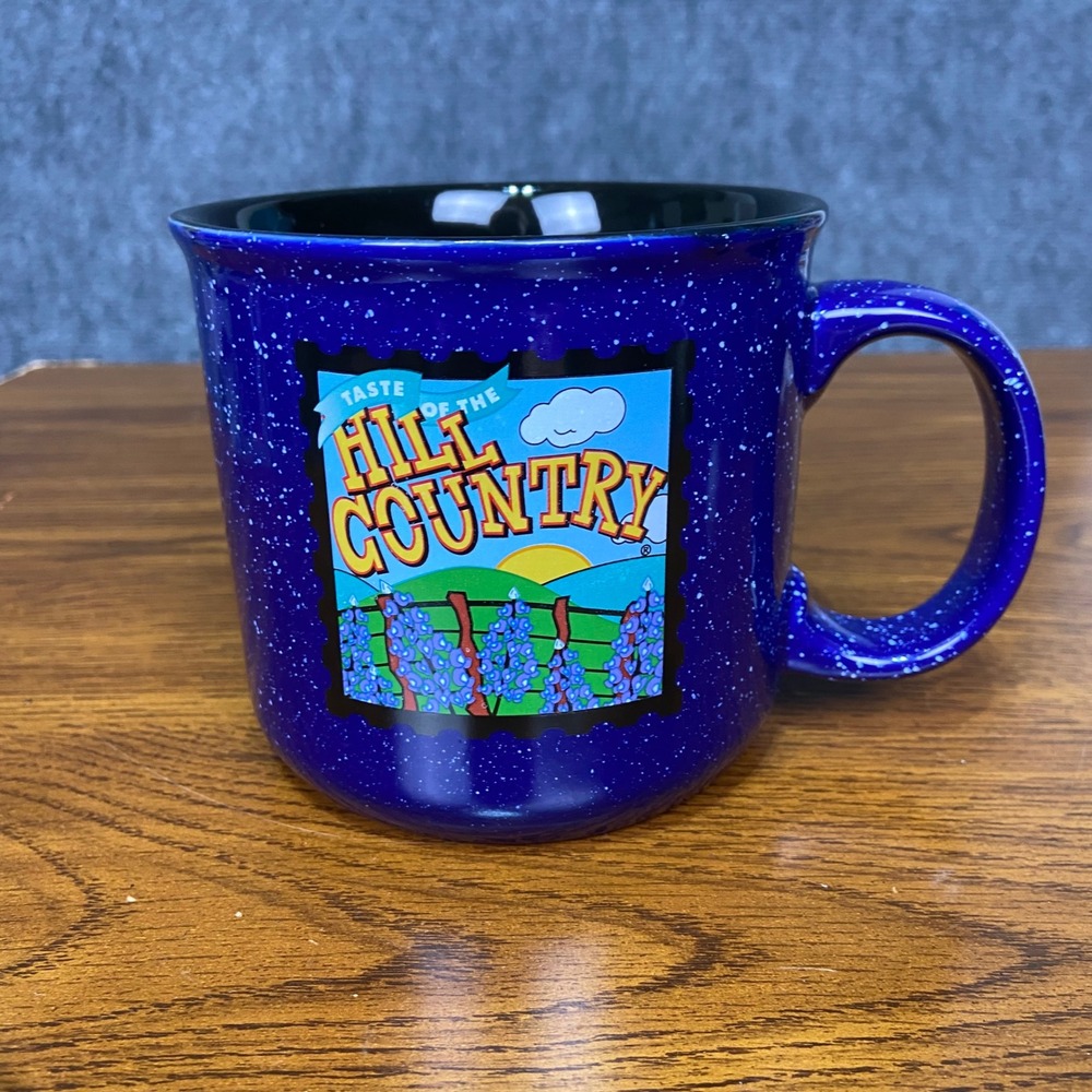 H-E-B Cafe Ole Taste of the Hill‎ Country Coffee Mug Speckled Blue Texas 18oz